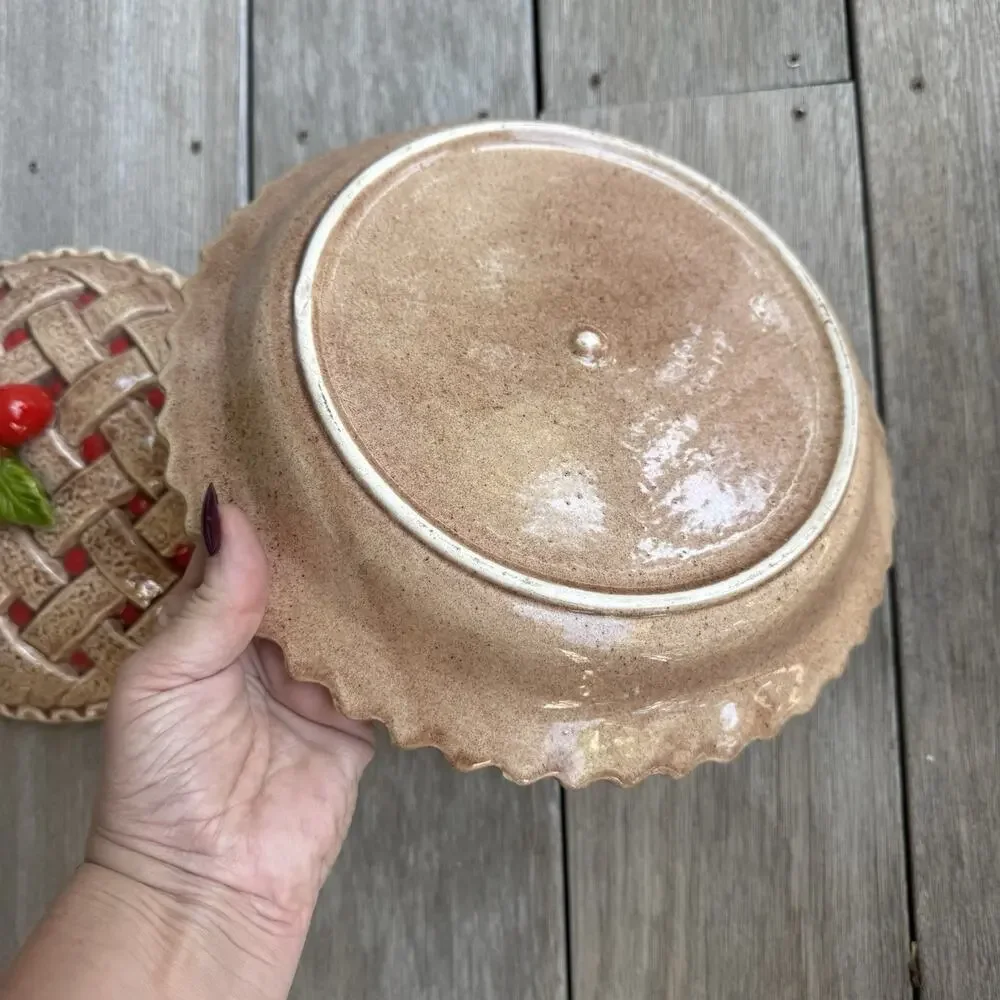 Vintage Ceramic Cherry Pie Keeper Dish with Lid Cottagecore
